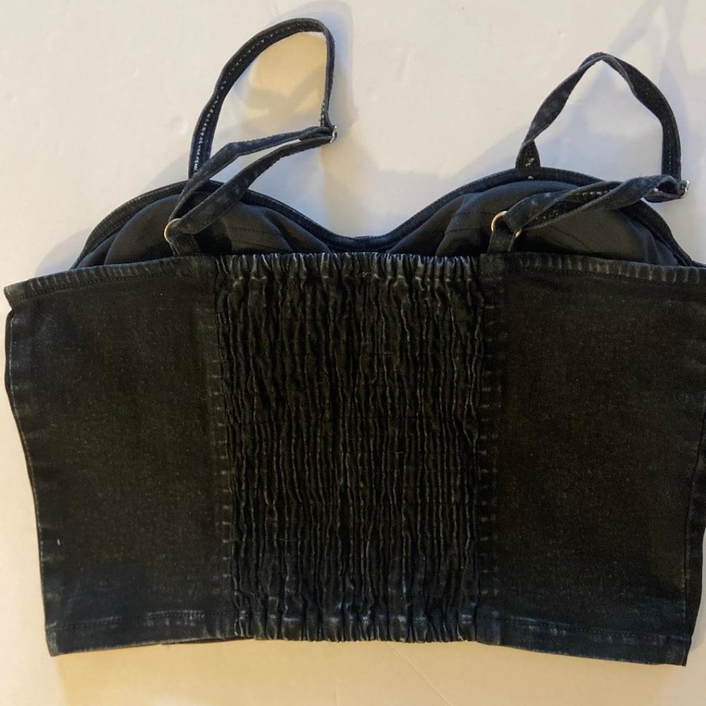 Rebellion Again Black Denim Corset Style Cropped Tank Top, Size Medium - Picture 3 of 5